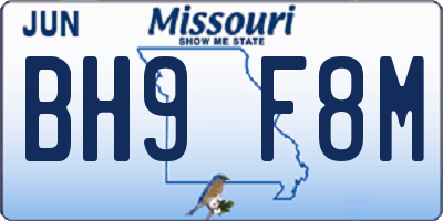 MO license plate BH9F8M
