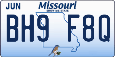 MO license plate BH9F8Q