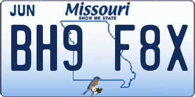 MO license plate BH9F8X