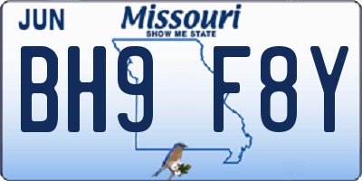 MO license plate BH9F8Y