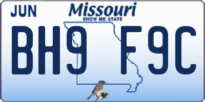 MO license plate BH9F9C