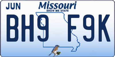 MO license plate BH9F9K