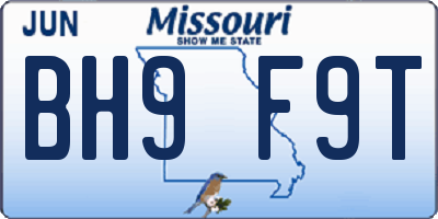 MO license plate BH9F9T