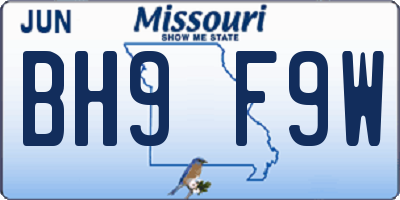 MO license plate BH9F9W