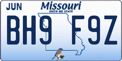 MO license plate BH9F9Z