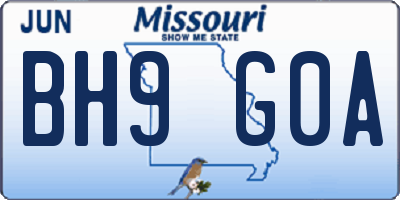 MO license plate BH9G0A