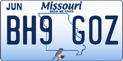 MO license plate BH9G0Z