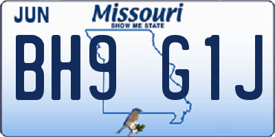 MO license plate BH9G1J