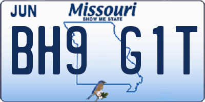 MO license plate BH9G1T