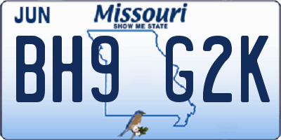 MO license plate BH9G2K