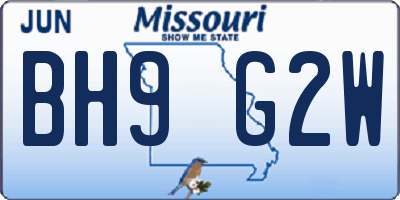 MO license plate BH9G2W