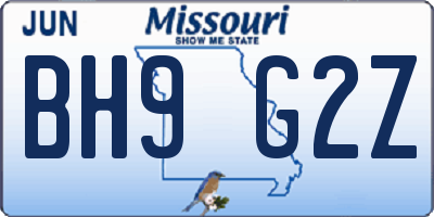 MO license plate BH9G2Z