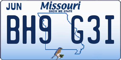 MO license plate BH9G3I