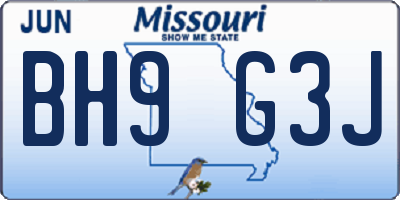 MO license plate BH9G3J