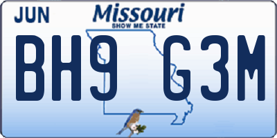 MO license plate BH9G3M
