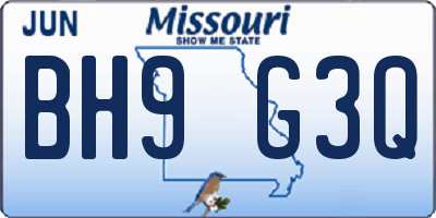MO license plate BH9G3Q