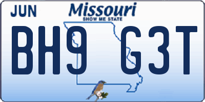 MO license plate BH9G3T