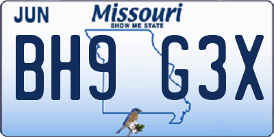 MO license plate BH9G3X