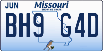 MO license plate BH9G4D