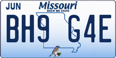 MO license plate BH9G4E