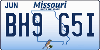 MO license plate BH9G5I