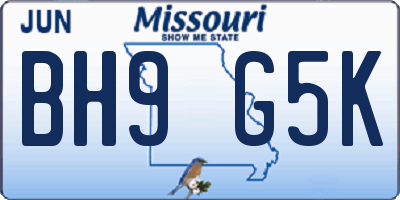 MO license plate BH9G5K