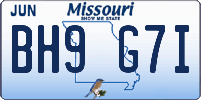 MO license plate BH9G7I