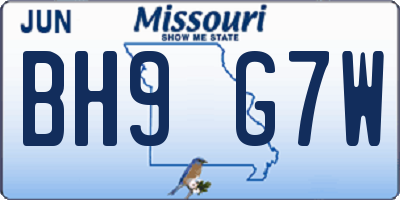 MO license plate BH9G7W
