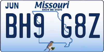MO license plate BH9G8Z