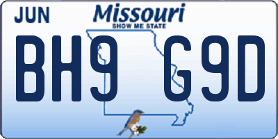 MO license plate BH9G9D