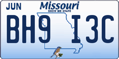 MO license plate BH9I3C