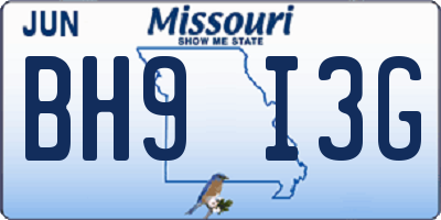 MO license plate BH9I3G