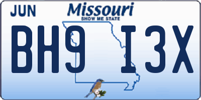 MO license plate BH9I3X