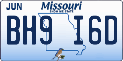 MO license plate BH9I6D