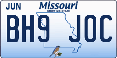 MO license plate BH9J0C
