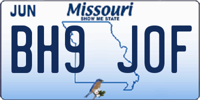 MO license plate BH9J0F