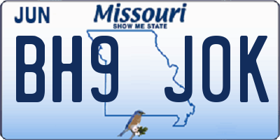 MO license plate BH9J0K