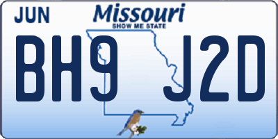 MO license plate BH9J2D
