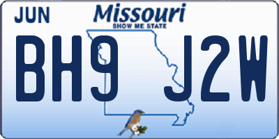 MO license plate BH9J2W