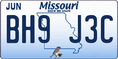 MO license plate BH9J3C