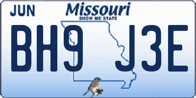 MO license plate BH9J3E