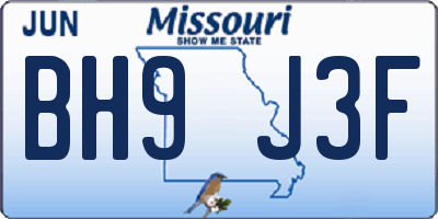 MO license plate BH9J3F