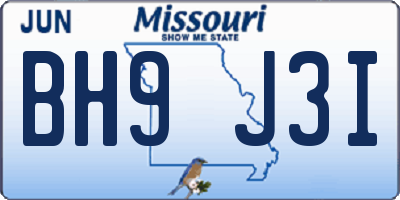 MO license plate BH9J3I