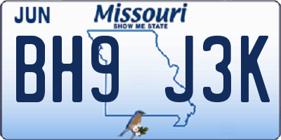 MO license plate BH9J3K