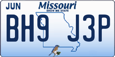 MO license plate BH9J3P