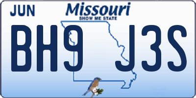 MO license plate BH9J3S