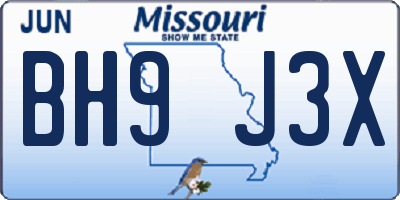 MO license plate BH9J3X