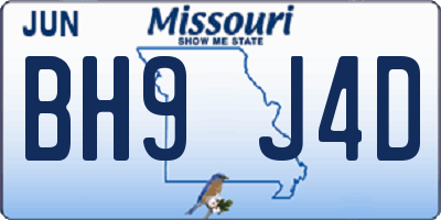 MO license plate BH9J4D
