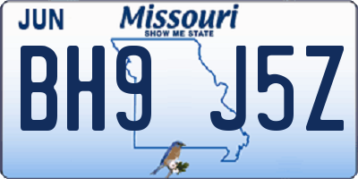 MO license plate BH9J5Z
