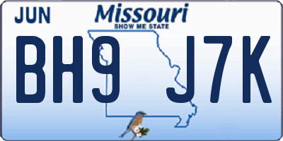 MO license plate BH9J7K